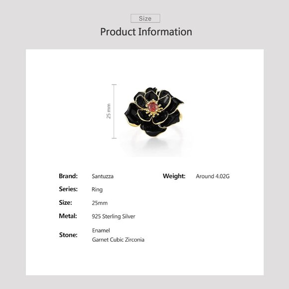 925 Sterling Silver Enamel Flower Statement Ring for Women - Picture 4 of 4